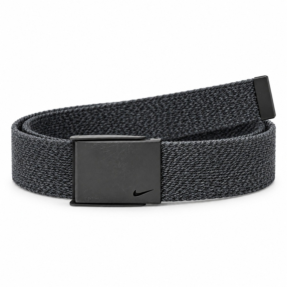 Nike Mens Web Belt Charcoal Gray Woven Strap Black Buckle Bottle Opener O/S